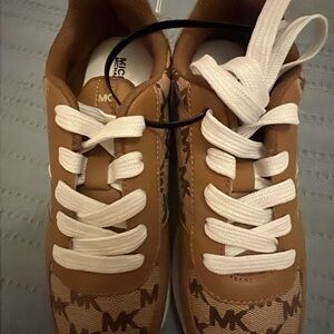 Michael Kors Brown Sneakers with Rounded Toe and White Laces